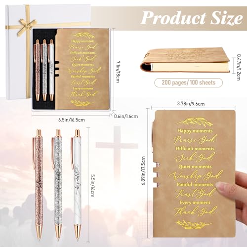 Spakon 5 Pcs Christian Gifts for Women Church Scripture Prayer Journal Religious for Women God Notebook Pen with Gift Box Scripture Notepad Bible Study Group Grad Favor(Khaki, Bible) - color: Khaki, style: Happy Moment