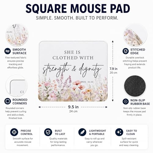 QIYUHOY Christian Inspirational Floral Mouse Pad, 9.5x7.9 Inch - color: staength & dignity