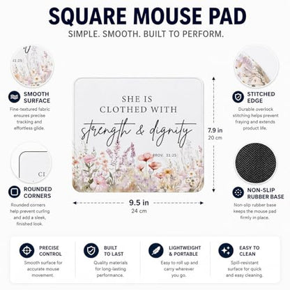 QIYUHOY Christian Inspirational Floral Mouse Pad, 9.5x7.9 Inch - color: staength & dignity