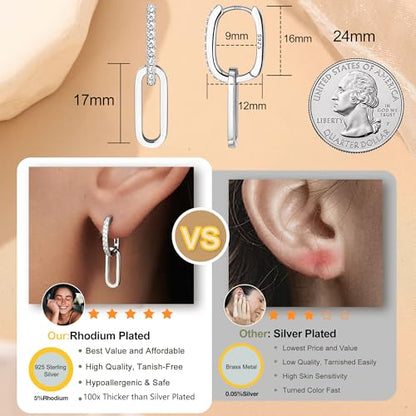 MILACOLATO 925 Sterling Silver Dangle Earrings for Women Hypoallergenic - color: silver-paperclip