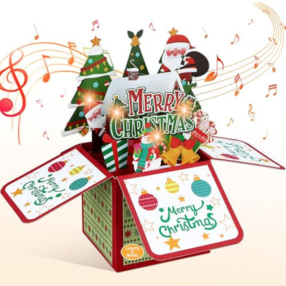 FaCraft Musical Christmas Cards, with Lights & Music Pop Up Santa Gift Box - color: 05 - Christmas Santa