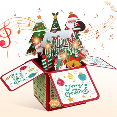 FaCraft Musical Christmas Cards, with Lights & Music Pop Up Santa Gift Box - color: 05 - Christmas Santa