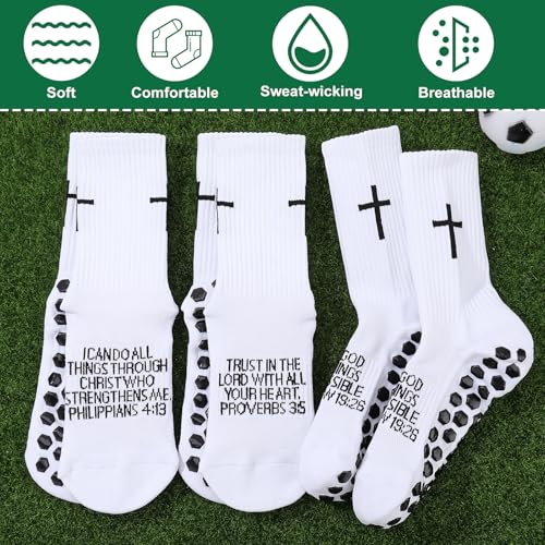 4/6 Pairs Christian Anti Slip Bible Verse Cross Print Socks - color: White 3:5