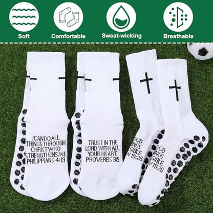 4/6 Pairs Christian Anti Slip Bible Verse Cross Print Socks - color: White 3:5