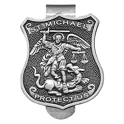 True Faith Jewelry Pewter St Michael Shield Car Visor Clip, Archangel Patron Saint of Police, Law Enforcement Officer Gifts for Men and Women, Fine Pewter (92% Tin), 1-1/2 x 1-1/8 Inch - size: St. Michael (Shield) 2