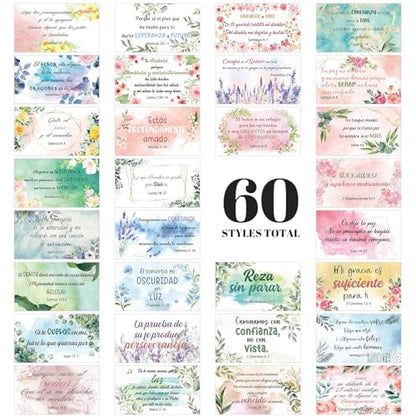 240 Pcs Spanish Bible Verse Cards Greeting Christian,Flower - style: Flower