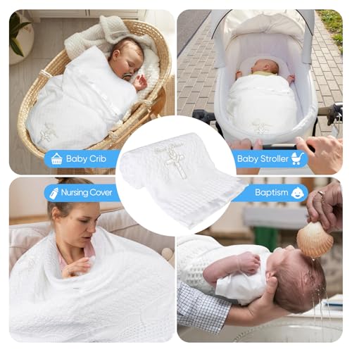 Baby Blanket for Boys Girls God Bless Easter Baptism Christening Shawl White Soft Knit Receiving Swaddle Newborn Unisex Summer Autumn Winter Nursing Cover - color: God Bless Blanket