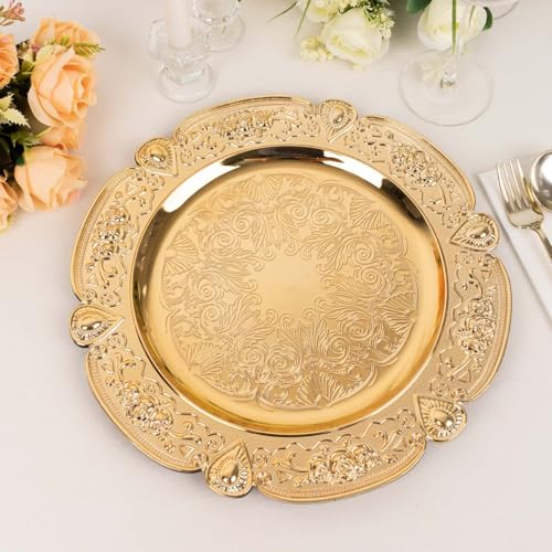 Efavormart 6-Pack 13" Gold Floral Embossed Charger Plates, Round Scalloped Rim Underplates for Spring Weddings and Garden Parties - color: Gold, size: Style11