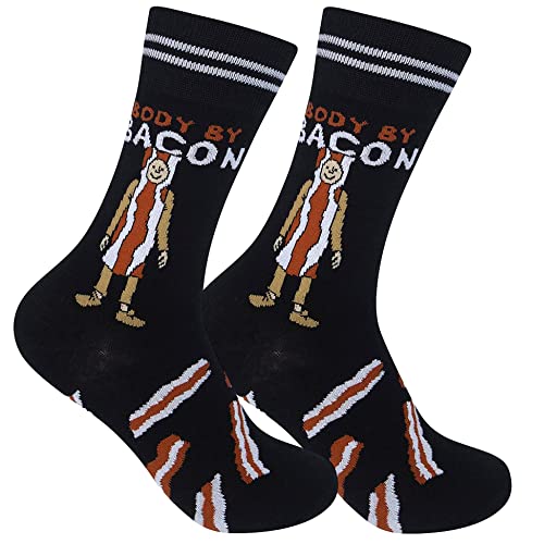FUNATIC Socks with Funny and Profane Sayings, Sarcastic Gift for Men Women - color: Body By Bacon