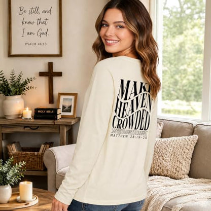 Christian Shirts for Women Faith Over Fear Shirt Jesus Long Sleeve Shirts - color: Apricot - Heaven, size: Medium