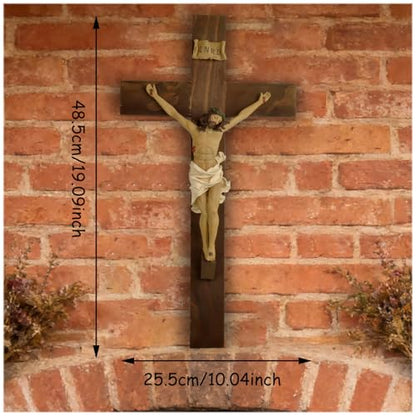 Large Wall Crucifix With Jesus, 19 Inch Resin Wooden Cross Religious Decor - size: 19.1"L x 10"W