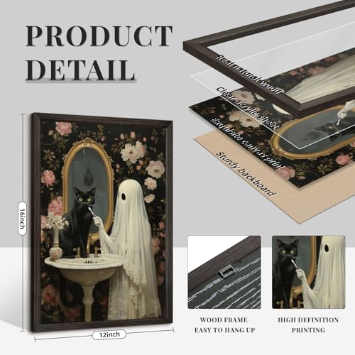 Halloween Gothic Wall Art Decor Bathroom Goth Funny Canvas Poster Dark Academia Wall Decor Horror Ghost Pictures Spooky Witchy Prints Cute Black Cat Paintings for Bathroom 12x16x3 Inch Framed - color: Halloween Ghost Prints, size: 12x16 Inch Framed