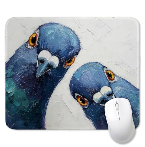 Whimsical Blue Pigeon Mouse Pad for Desk, Pigeon Lover Gifts, Quirky Mid Century Blue Bird Mousepads with Anti-Slip Rubber Base for Computer Laptop Home Office Desk Accessories, 9.5x7.9 Inch - color: Square mouse pad-dove
