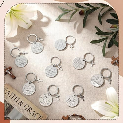 Nosiny 9 Pcs Christian Gift for Women Bulk Bible Verse Religious Keychain Baptism Faith Flower Cross Inspirational Gifts - style: Cross