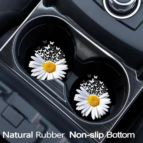 2 Pack Daisy Butterfly Car Cup Holder Coasters Universal Neoprene Coasters - color: Daisy+butterfly