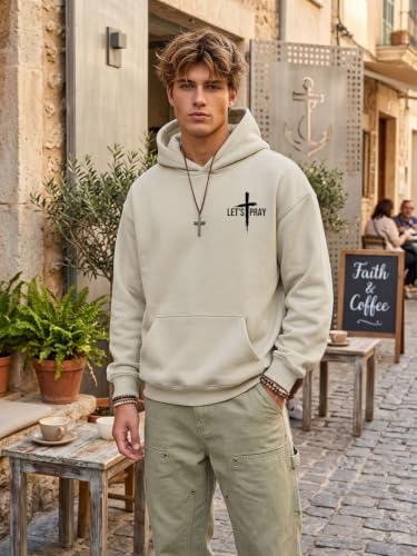 Eatbook Christian Hoodies for Men Faith Over Fear Cross Graphic Hoodie - color: Apricot1, size: Medium