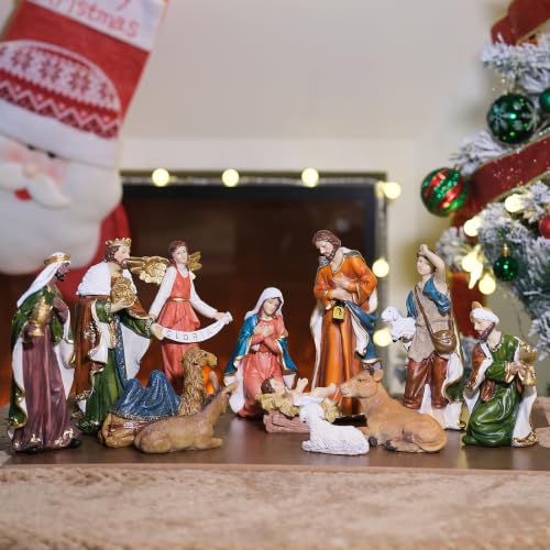 Nativity Set Christmas 12 Pcs Nativity Scene Catholic Manger Set Figurine - color: Multicolor, size: 8 inches