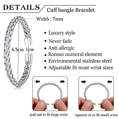 WFYOU Stainless Steel Bracelets for Men Gold Cuff Bracelet Birthday Gifts - color: Silver 6