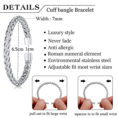 WFYOU Stainless Steel Bracelets for Men Gold Cuff Bracelet Birthday Gifts - color: Silver 4