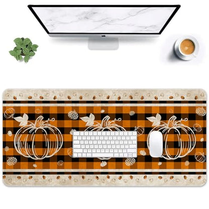 Britimes Large Mouse Pad, Mouse Pad, 31.5 x 15.7 Inch, Pumpkin Fall Orange - color: Orange Buffalo Plaid Pumpkin
