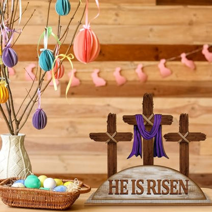 Beeveer Empty Tomb Easter Scene and Cross Decoration He Is Risen Decor Religious Wooden Tabletop Signs Christian Table Centerpiece for Easter Birthday Rustic Farmhouse Home Spring Decor(Classic Style) - style: Classic Style