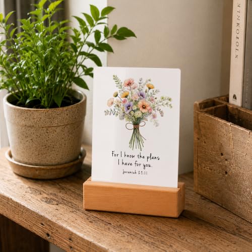 Bible Verse Cards with Wood Stand, 48 Prayer Cards for Daily Display - color: Wildflower