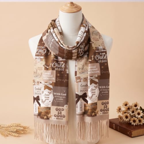 The Virgin Mary Bible Verse Shawls for Women, Catholic Christian Blanket Scarf Gifts or Mom Teacher Christmas - color: Brown Beige