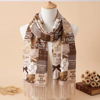 The Virgin Mary Bible Verse Shawls for Women, Catholic Christian Blanket Scarf Gifts or Mom Teacher Christmas - color: Brown Beige