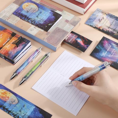 200 Pcs Christian Gift for Women Christian Accessories Include 50 Bible Verses Notebook 50 Church Bookmark 50 Ballpoint Pen Organza Bag Gift for Christmas Church Motivational (Landscape) - style: Landscape