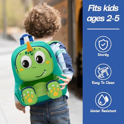 Toddler Backpack for Boys Kids 2-5, 3D Cute Dinosaur Boy Backpack for Preschool Kindergarten, Waterproof Animal School BookBag with Chest Buckle - color: Dinosaur Green
