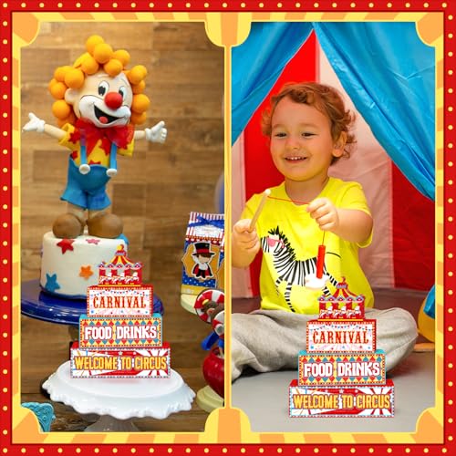 Britimes Tiered Tray Decor Set, 4 Pack, Wooden Table Sign, Carnival - style: Circus Carnival