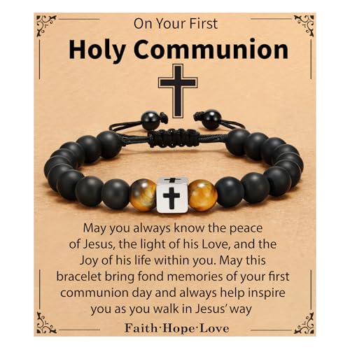 Cross Bracelet Beads Christian Bracelet for Boys Birthday Religion Gifts - style: First Holy Communion