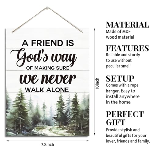 Christian Decor, Rustic Hanging Wood Plaque Sign, Friend Quotes Sign Wall Decor, Christian Gift for Best Friend, Friendship Gift, A Friend is God's Way of Making Sure We Never Walk Alone Sign - color: A Friend is God's Way of Making Sure We Never Walk Alo