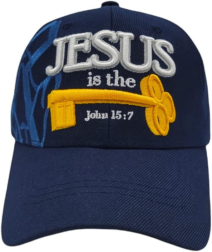 Black Duck Brand 3D Jesus is The Key Embroidered Jesus Christian Ball Cap - color: Navy Blue