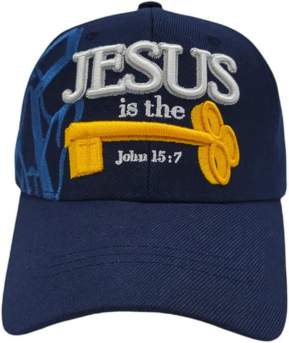 Black Duck Brand 3D Jesus is The Key Embroidered Jesus Christian Ball Cap - color: Navy Blue