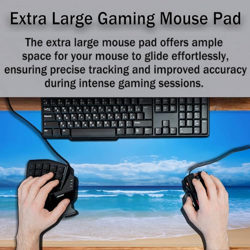 Desktop Mouse Pad Blue Full Desk Mat Large Mouse Pads Desktop Mats Large Mouse Mat Non-Slip Rubber Base Waterproof with Stitched Edges 35.4" X 15.7" for Game Office, Sea Water and Beach - color: Blue Sea Water And Beach