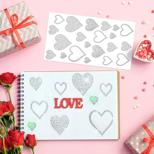 Epakh 84 Pcs Silver Heart Stickers Glitter Bling Rhinestone Sticker - color: Silver, size: Heart