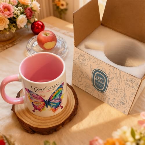 Inspirational Gifts for Christian Women Friends Sister, God says You Are Amazing Coffee Mugs 11Oz with Butterfly, Religious Spiritual Faith Gifts, Birthday Christmas Thankgiving Gift for Coworkers