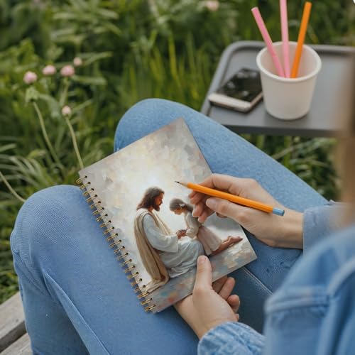 Jesus Praying With Girl Christian Religious Spiral Notebook Journal for Church Notes,Christian Jesus Church Prayer Notebook Gift for Women Girls, 5.5 x 8.3 Inches - color: 02Child