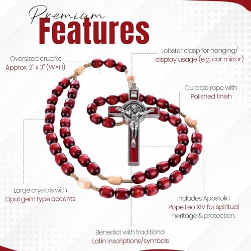SANCTUM VERITAS Catholic Rosary Necklace | Large Italian Prayer Beads Gift - style: Deep Red