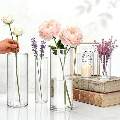 Glass Cylinder Vase,10 Pack Glass Vases,Hurricane Floating Candle - size: Smooth Set-10PCS