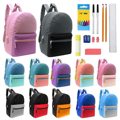 12 Pack 17" Bulk Backpacks with 16 Piece School Supply Kit, 12 Colors - color: 2 Tone, size: 16 Piece SS Kit