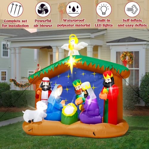8FT Christmas Inflatables Nativity Scene, Blow Up Christmas Outdoor Decor