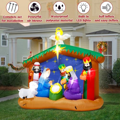 8FT Christmas Inflatables Nativity Scene, Blow Up Christmas Outdoor Decor