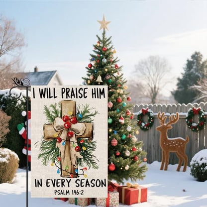 Christmas Garden Flag Christian Christmas Decorations Religious Nvtivity Flag Vertical Burlap Double Sided Yard Religious Cross Welcome Flag Seasonal Xmas for Festival Holiday Winter Decorations Gifts 12.5*18 Inch