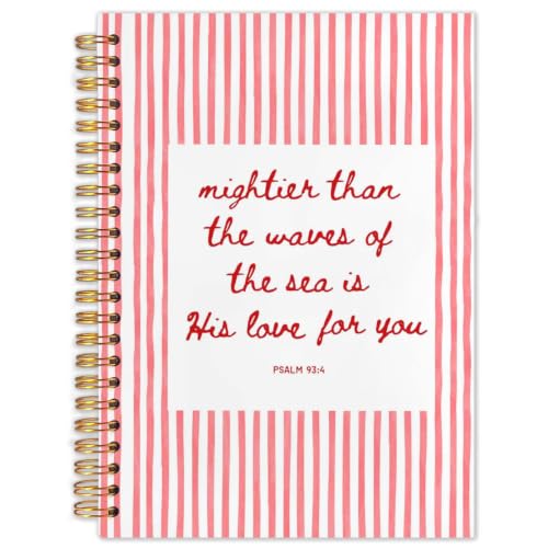 Christian Psalm 93:4 Red Striped Notebook Journal 5.5x8.3 Inch - color: red