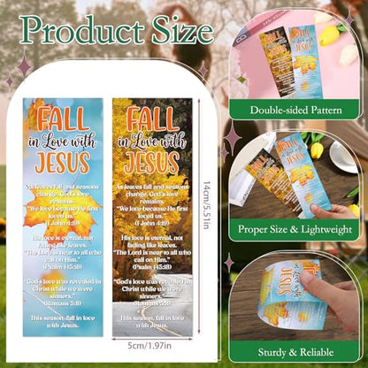 Fall Christian Bookmarks Gifts - 200 Pcs Fall in Love with Jesus Bookmark Paper Thanksgiving Religious Page Book Marks Gift for Women Men Autumn Harvest Sunday School Church Party Favors - color: Fall Christian