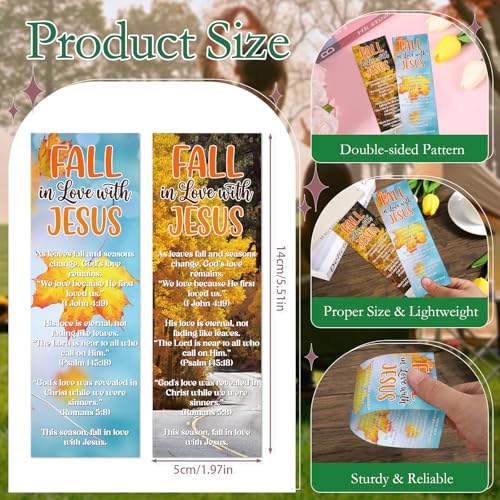 Fall Christian Bookmarks Gifts - 200 Pcs Fall in Love with Jesus Bookmark Paper Thanksgiving Religious Page Book Marks Gift for Women Men Autumn Harvest Sunday School Church Party Favors - color: Fall Christian