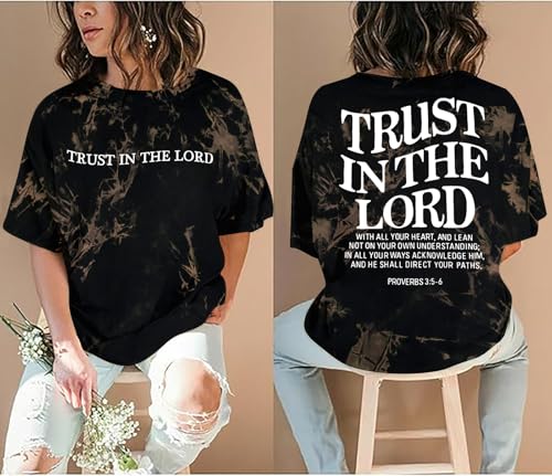 Trust in The Lord Christian Shirts God Faith Religious T Shirts Oversized Jesus Tshirt Women Bible Verse Tee Tops - color: Black, size: XX-Large