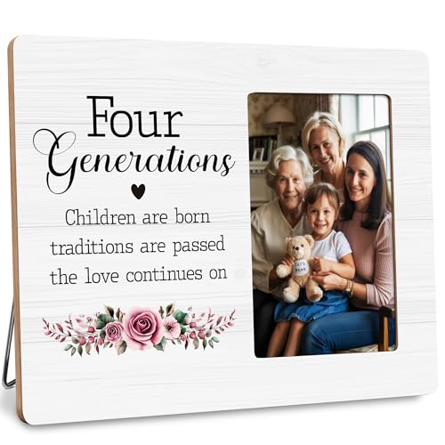 Four Generations Family Picture Frame, Gifts for Great Grandma Grandpa, Fits 4x6 Photo - color: Brown